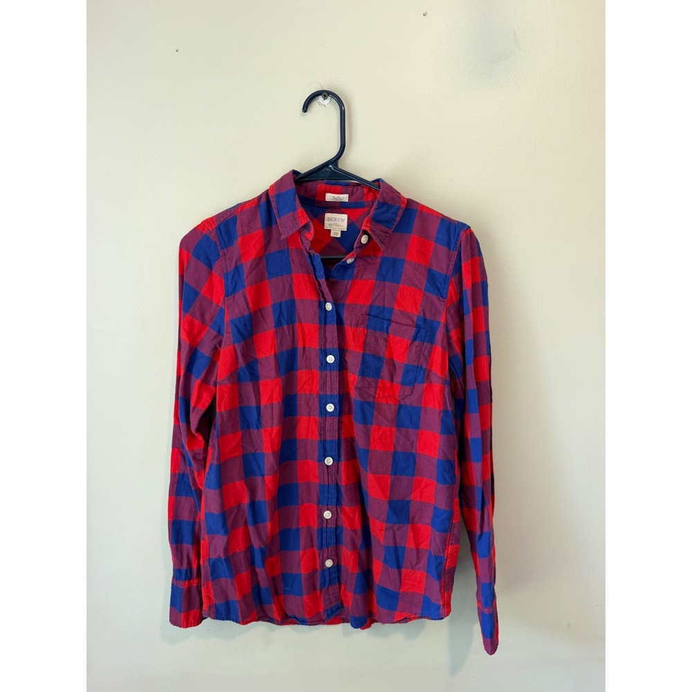 J.Crew Boy Fit Red Blue Buffalo Check Cotton Button Down Shirt G7627 XS